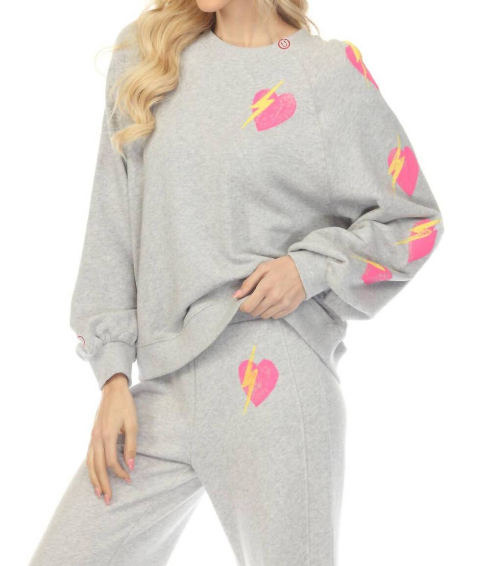 NEW JUST MADISON heart and bolt sweatshirt in grey